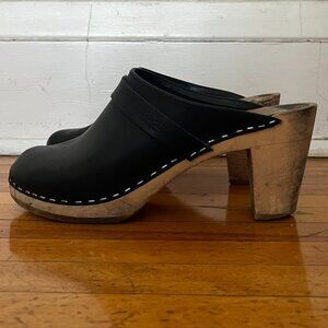Maguba Stockholm High Heel Clogs Size 37 Genuine Black Portuguese Leather